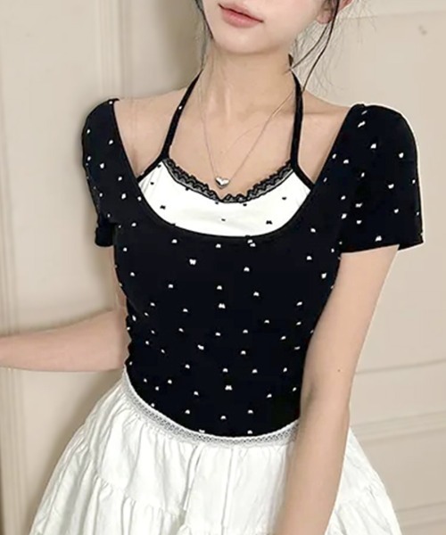 REMUR(レミュール)の「レイヤード風リボン柄Tシャツ(Tシャツ/カットソー・レディース・ブラック/グレー/ホワイト・FREE)」の10枚目の写真