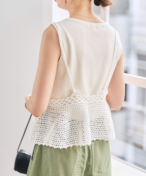 Spick & Span（スピックアンドスパン）の「《追加》クロシェニットキャミソール（キャミソール・レディース・ブラック/ホワイト・FREE）」の5枚目の写真