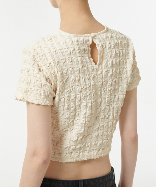 MUSINSA STANDARD WOMAN（ムシンサスタンダードウーマン）の「ウィメンズスモークドクロップTシャツ[クリーム]（Tシャツ/カットソー・レディース・その他・SMALL/MEDIUM/LARGE/X-SMALL）」の5枚目の写真