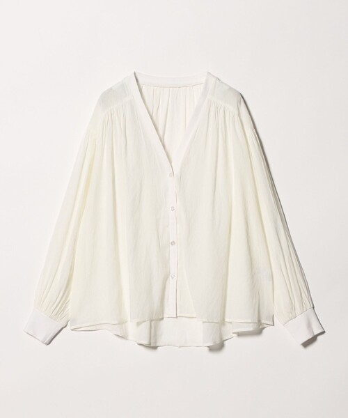 A DAY IN THE LIFE UNITED ARROWS（アデイインザライフユナイテッドアローズ）の「シアー ギャザー シャツカーディガン ＜A DAY IN THE LIFE＞（シャツ/ブラウス・レディース・オレンジ/ブラック/オフホワイト・FREE）」の2枚目の写真