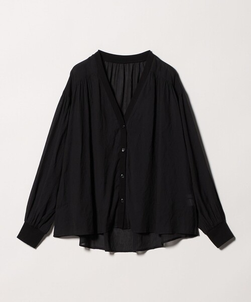 A DAY IN THE LIFE UNITED ARROWS（アデイインザライフユナイテッドアローズ）の「シアー ギャザー シャツカーディガン ＜A DAY IN THE LIFE＞（シャツ/ブラウス・レディース・オレンジ/ブラック/オフホワイト・FREE）」の3枚目の写真
