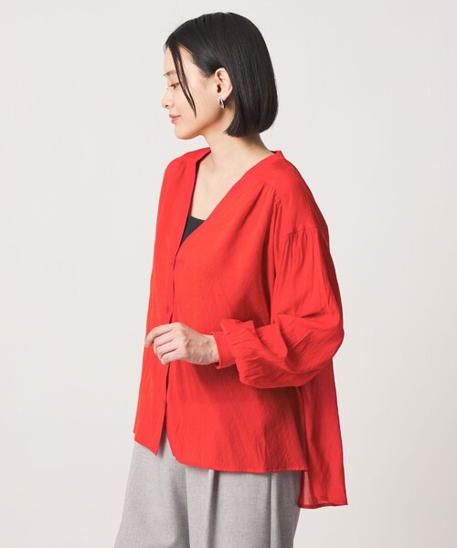 A DAY IN THE LIFE UNITED ARROWS（アデイインザライフユナイテッドアローズ）の「シアー ギャザー シャツカーディガン ＜A DAY IN THE LIFE＞（シャツ/ブラウス・レディース・オレンジ/ブラック/オフホワイト・FREE）」の14枚目の写真