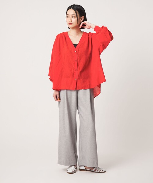 A DAY IN THE LIFE UNITED ARROWS（アデイインザライフユナイテッドアローズ）の「シアー ギャザー シャツカーディガン ＜A DAY IN THE LIFE＞（シャツ/ブラウス・レディース・オレンジ/ブラック/オフホワイト・FREE）」の15枚目の写真