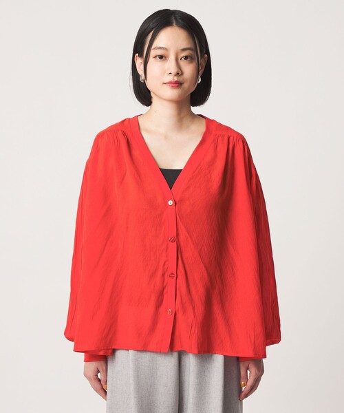 A DAY IN THE LIFE UNITED ARROWS（アデイインザライフユナイテッドアローズ）の「シアー ギャザー シャツカーディガン ＜A DAY IN THE LIFE＞（シャツ/ブラウス・レディース・オレンジ/ブラック/オフホワイト・FREE）」の17枚目の写真
