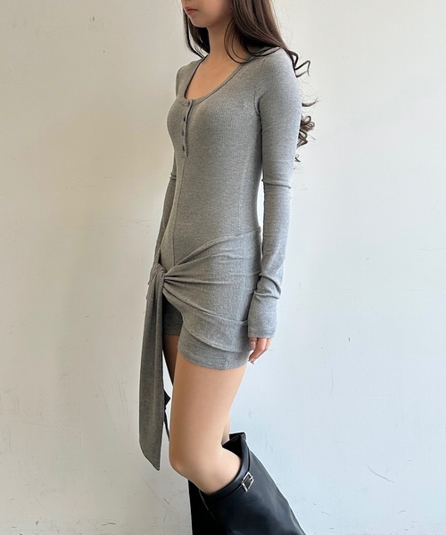 HEIREN（ヘイレーン）の「ウエストマークリブロンパース（つなぎ/オールインワン・レディース・グレー・FREE）」の9枚目の写真