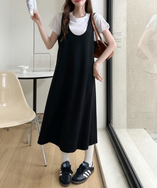 Ada.（エイダ）の「白トップス × Uネック ジャンパースカート セット（ワンピース・レディース・グレー/ブラック・FREE）」の10枚目の写真