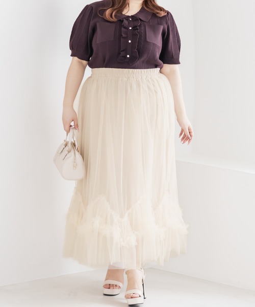 CLETTE（クレット）の「CLETTEオリジナルウェーブフリルチュールスカート（スカート・レディース・ブラック/アイボリー/チャコール・LL/4L/3L）」の6枚目の写真