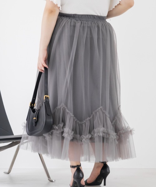 CLETTE（クレット）の「CLETTEオリジナルウェーブフリルチュールスカート（スカート・レディース・ブラック/アイボリー/チャコール・LL/4L/3L）」の12枚目の写真
