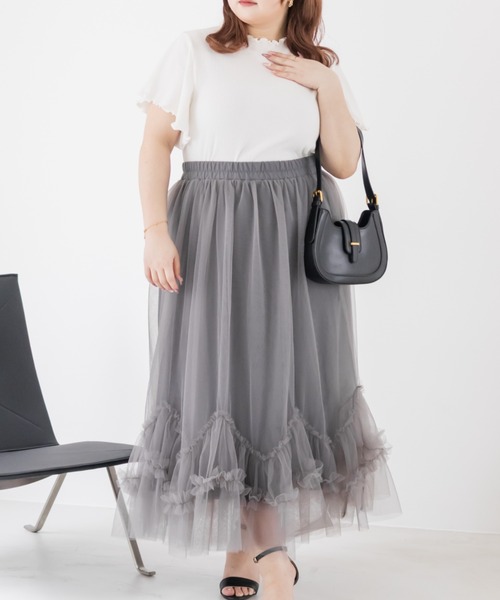 CLETTE（クレット）の「CLETTEオリジナルウェーブフリルチュールスカート（スカート・レディース・ブラック/アイボリー/チャコール・LL/4L/3L）」の13枚目の写真