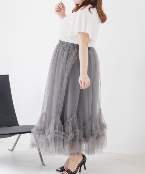 CLETTE（クレット）の「CLETTEオリジナルウェーブフリルチュールスカート（スカート・レディース・ブラック/アイボリー/チャコール・LL/4L/3L）」の14枚目の写真