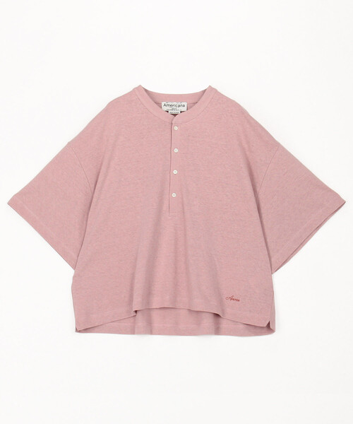 アメリカーナ　ショート丈T セール】Americana/アメリカーナ ヘンリーネック ワイド Tシャツ