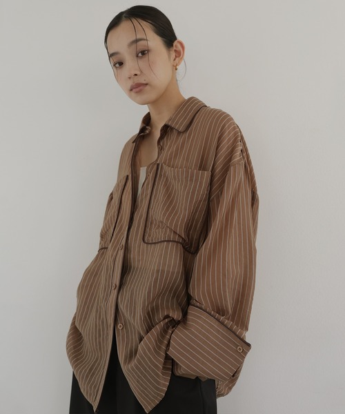 hellam(へラム)の「配色パイピング オーバーサイズシアーシャツ(Tシャツ/カットソー・レディース・ホワイト/ブルー/イエロー/ブラウン・FREE)」の17枚目の写真