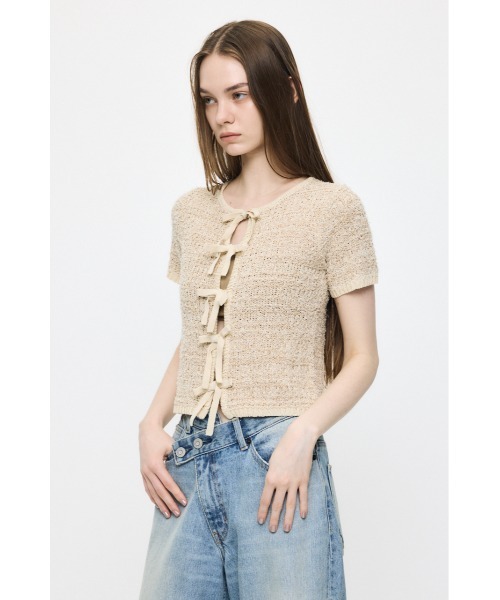 MOUSSY(マウジー)の「FRONT RIBBON KNIT カーディガン(カーディガン/ボレロ・レディース・ネイビー/ライトイエロー/ホワイト/ライトブルー・FREE)」の13枚目の写真