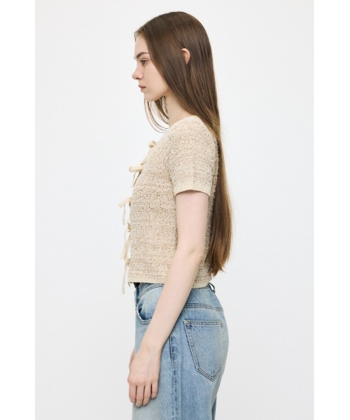 MOUSSY(マウジー)の「FRONT RIBBON KNIT カーディガン(カーディガン/ボレロ・レディース・ネイビー/ライトイエロー/ホワイト/ライトブルー・FREE)」の15枚目の写真