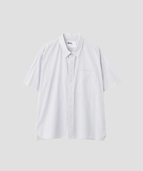 MHL.(エムエイチエル)の「YARN DYED COTTON VOILE(シャツ/ブラウス・メンズ・カーキ/ブルー・MEDIUM/LARGE/SMALL)」の4枚目の写真