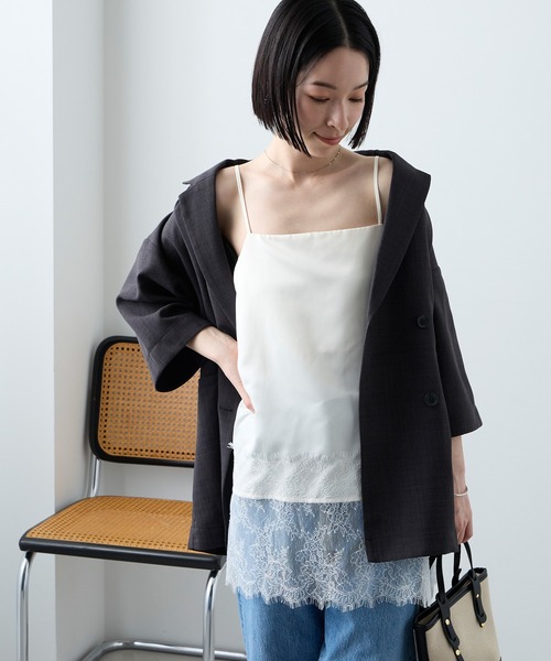 Aunely（オーネリー）の「【Aunely】洗練　サテンレースレイヤードキャミ＜YOSOOIシリーズ＞（キャミソール・レディース・ブラウン/アイボリー/ブラック・M/L）」の14枚目の写真