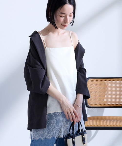 Aunely（オーネリー）の「【Aunely】洗練　サテンレースレイヤードキャミ＜YOSOOIシリーズ＞（キャミソール・レディース・ブラウン/アイボリー/ブラック・M/L）」の18枚目の写真