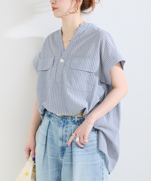 手洗い可 / スタンドスキッパーチュニックシャツ（シャツ/ブラウス