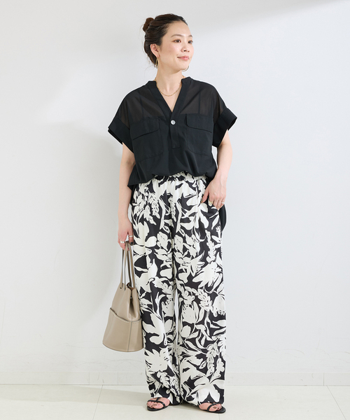 B.C STOCK(ベーセーストック)の「手洗い可 / スタンドスキッパーチュニックシャツ(シャツ/ブラウス・レディース・ホワイト/ホワイト系その他/ブラック/ライトブルー・FREE)」の5枚目の写真