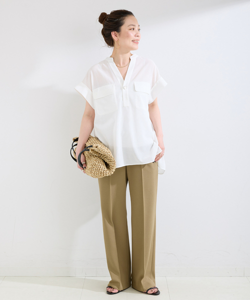 B.C STOCK(ベーセーストック)の「手洗い可 / スタンドスキッパーチュニックシャツ(シャツ/ブラウス・レディース・ホワイト/ホワイト系その他/ブラック/ライトブルー・FREE)」の11枚目の写真