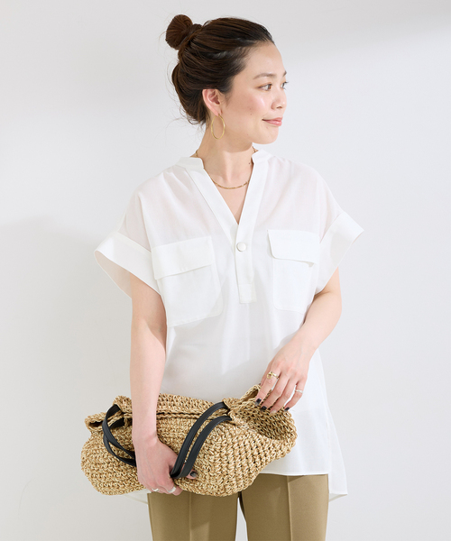 B.C STOCK(ベーセーストック)の「手洗い可 / スタンドスキッパーチュニックシャツ(シャツ/ブラウス・レディース・ホワイト/ホワイト系その他/ブラック/ライトブルー・FREE)」の14枚目の写真