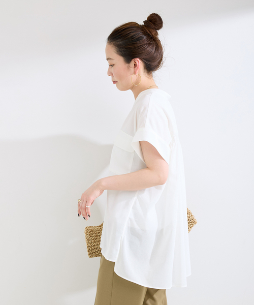 B.C STOCK(ベーセーストック)の「手洗い可 / スタンドスキッパーチュニックシャツ(シャツ/ブラウス・レディース・ホワイト/ホワイト系その他/ブラック/ライトブルー・FREE)」の15枚目の写真
