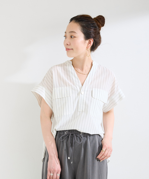 B.C STOCK(ベーセーストック)の「手洗い可 / スタンドスキッパーチュニックシャツ(シャツ/ブラウス・レディース・ホワイト/ホワイト系その他/ブラック/ライトブルー・FREE)」の20枚目の写真
