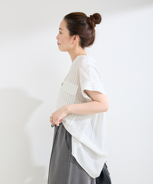 B.C STOCK(ベーセーストック)の「手洗い可 / スタンドスキッパーチュニックシャツ(シャツ/ブラウス・レディース・ホワイト/ホワイト系その他/ブラック/ライトブルー・FREE)」の21枚目の写真