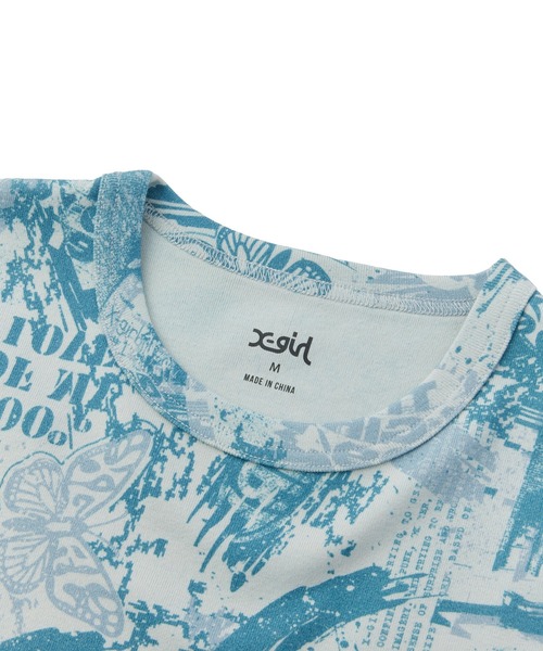 X-girl（エックスガール）の「BRUSHED COLLAGE GRAPHIC S/S BABY TEE（Tシャツ/カットソー・レディース・ベージュ/ブルー/ピンク・S/M）」の5枚目の写真