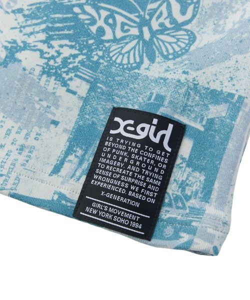 X-girl（エックスガール）の「BRUSHED COLLAGE GRAPHIC S/S BABY TEE（Tシャツ/カットソー・レディース・ベージュ/ブルー/ピンク・S/M）」の7枚目の写真