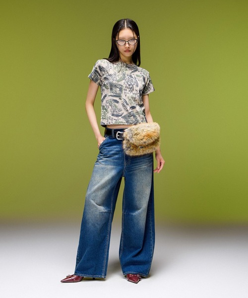 X-girl（エックスガール）の「BRUSHED COLLAGE GRAPHIC S/S BABY TEE（Tシャツ/カットソー・レディース・ベージュ/ブルー/ピンク・S/M）」の11枚目の写真