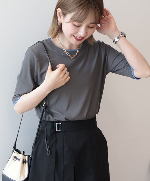 AMERICAN HOLIC(アメリカンホリック)の「シアーリブ配色プルオーバー(Tシャツ/カットソー・レディース・レッド/チャコールグレー/オフホワイト/ネイビー・L/M)」の16枚目の写真