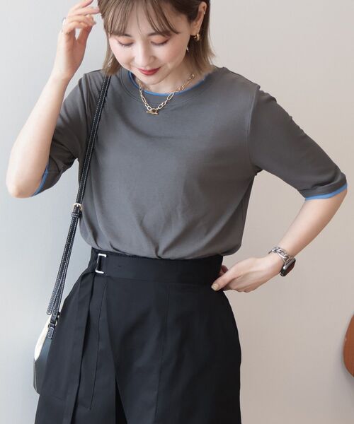 AMERICAN HOLIC(アメリカンホリック)の「シアーリブ配色プルオーバー(Tシャツ/カットソー・レディース・レッド/チャコールグレー/オフホワイト/ネイビー・L/M)」の17枚目の写真