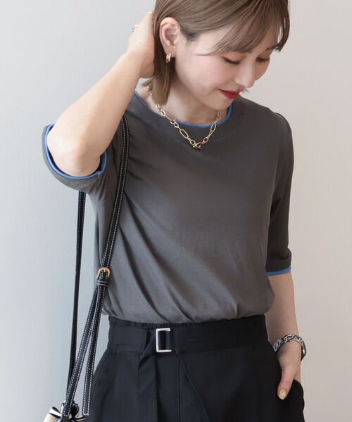 AMERICAN HOLIC(アメリカンホリック)の「シアーリブ配色プルオーバー(Tシャツ/カットソー・レディース・レッド/チャコールグレー/オフホワイト/ネイビー・L/M)」の18枚目の写真