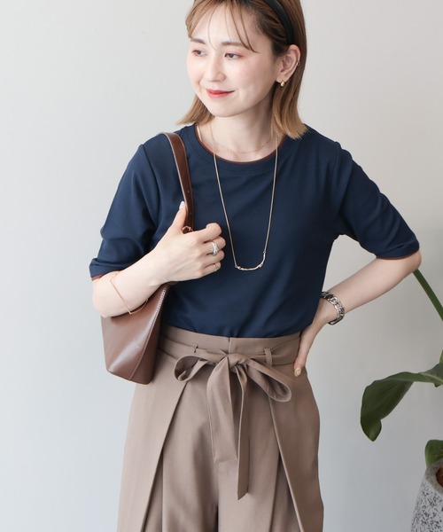 AMERICAN HOLIC(アメリカンホリック)の「シアーリブ配色プルオーバー(Tシャツ/カットソー・レディース・レッド/チャコールグレー/オフホワイト/ネイビー・L/M)」の3枚目の写真