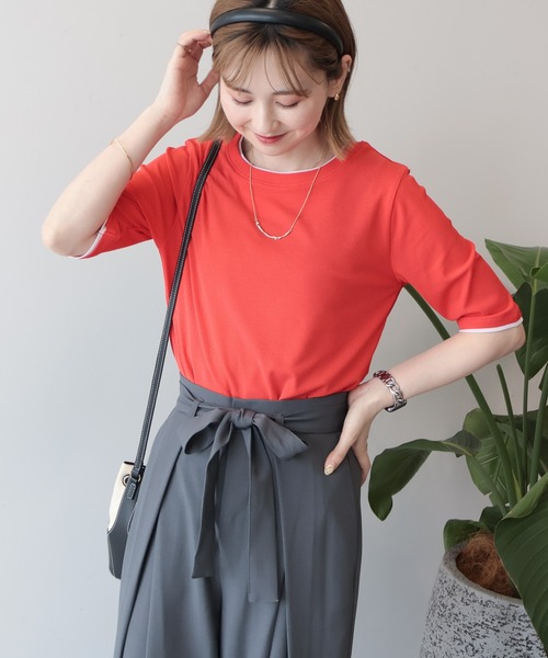 AMERICAN HOLIC(アメリカンホリック)の「シアーリブ配色プルオーバー(Tシャツ/カットソー・レディース・レッド/チャコールグレー/オフホワイト/ネイビー・L/M)」の4枚目の写真