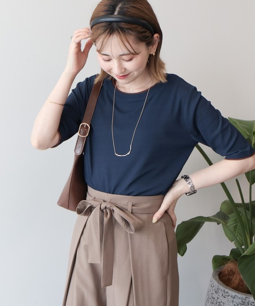 AMERICAN HOLIC(アメリカンホリック)の「シアーリブ配色プルオーバー(Tシャツ/カットソー・レディース・レッド/チャコールグレー/オフホワイト/ネイビー・L/M)」の8枚目の写真
