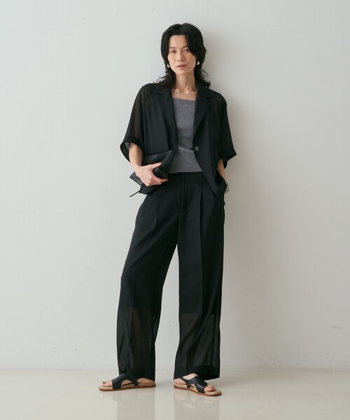 qualite（カリテ）の「【セットアップ対応】シアーツイルパンツ　夏服　春服　オフィスカジュアル（その他パンツ・レディース・グレイッシュベージュ/ブラック・38/36）」の10枚目の写真