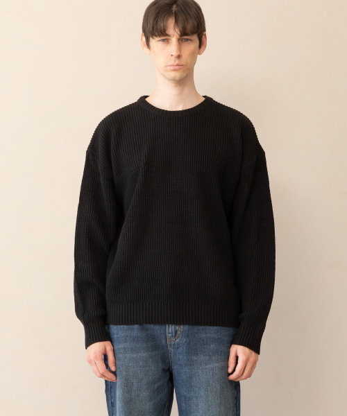 CHAMBROS（チャンブロス）の「ラウンドネックハチオーバーサイズニット[黒]（ニット/セーター・メンズ・その他・MEDIUM/LARGE/X-LARGE）」の2枚目の写真