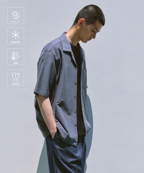 ADAM ET ROPE'(アダムエロペ)の「【MINUS】オープンカラーシャツ / 接触冷感 / 遮熱 / UVカット / 吸水拡散(シャツ/ブラウス・メンズ・ホワイト/ネイビー/チャコールグレー/ブラック・L/M)」の1枚目の写真