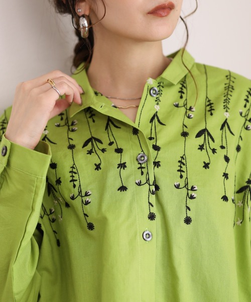 Emago(イマゴ)の「EMAGO 花降る刺繍シャツ 長袖(シャツ/ブラウス・レディース・グリーン/ホワイト・FREE)」の14枚目の写真