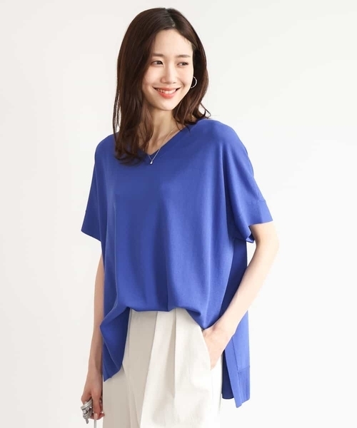 MK MICHEL KLEIN（エムケーミッシェルクラン）の「[UVカット/接触冷感/洗える]Vネックニットプルオーバー（ニット/セーター・レディース・レモンイエロー/ネイビー/ブルー/ホワイト・38）」の3枚目の写真