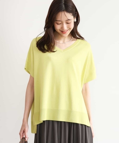 MK MICHEL KLEIN（エムケーミッシェルクラン）の「[UVカット/接触冷感/洗える]Vネックニットプルオーバー（ニット/セーター・レディース・レモンイエロー/ネイビー/ブルー/ホワイト・38）」の4枚目の写真