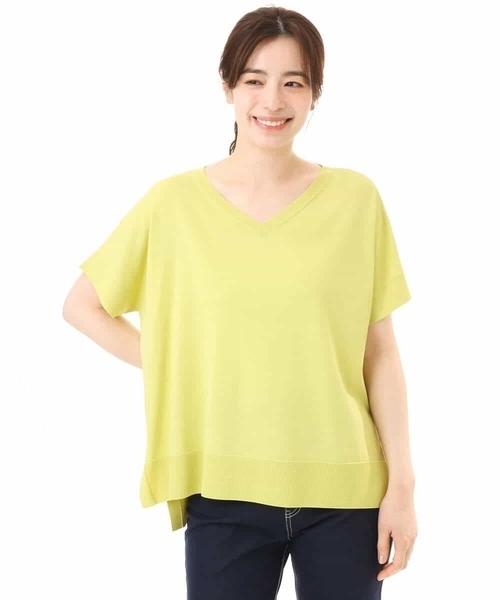 MK MICHEL KLEIN（エムケーミッシェルクラン）の「[UVカット/接触冷感/洗える]Vネックニットプルオーバー（ニット/セーター・レディース・レモンイエロー/ネイビー/ブルー/ホワイト・38）」の7枚目の写真