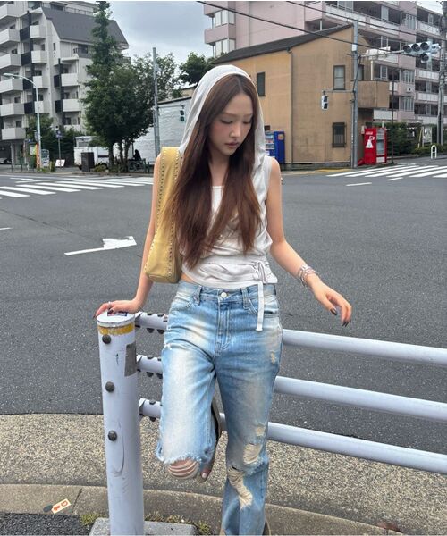 ERER(エルエル)の「Hotfix hooded Sleeveless knit Melange Gray(Tシャツ/カットソー・レディース・ライトグレー・F)」の3枚目の写真