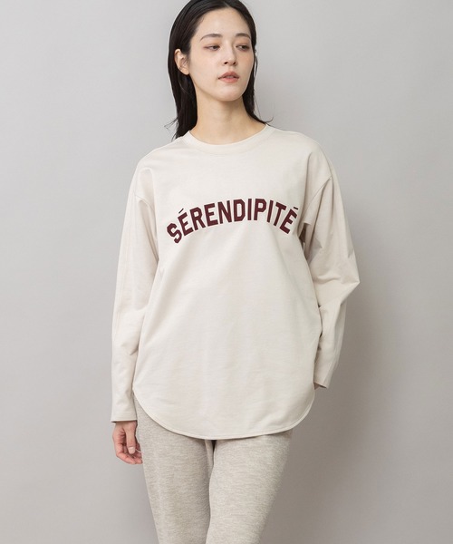 Munich（ミューニック）の「ロゴプリント ラウンドヘムロングTシャツ（Tシャツ/カットソー・レディース・グレー/ライトベージュ/ブラック・FREE）」の4枚目の写真