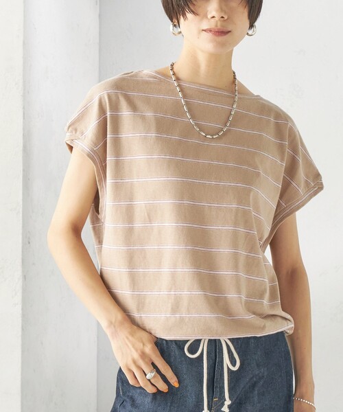 SHIPS(シップス)の「マルチ ボーダー 裾 ドロスト プルオーバー(Tシャツ/カットソー・レディース・ブラウン/ナチュラル/ベージュ系・ONE SIZE)」の1枚目の写真