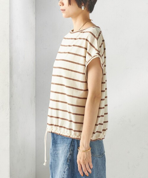 SHIPS(シップス)の「マルチ ボーダー 裾 ドロスト プルオーバー(Tシャツ/カットソー・レディース・ブラウン/ナチュラル/ベージュ系・ONE SIZE)」の10枚目の写真