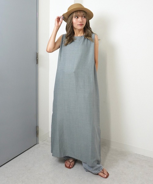 gossara（ゴサラ）の「【体型カバーも叶う】楊柳タックショルダータンクワンピース（Tシャツ/カットソー・レディース・チャコールグレー/グレー/ベージュ・FREE）」の21枚目の写真