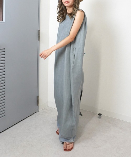 gossara（ゴサラ）の「【体型カバーも叶う】楊柳タックショルダータンクワンピース（Tシャツ/カットソー・レディース・チャコールグレー/グレー/ベージュ・FREE）」の22枚目の写真